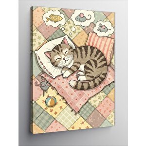 Kanvas Tablo Battaniyede Uyuyan Kedi 50x70 cm