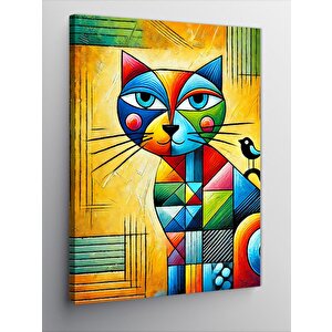 Kanvas Tablo Geometrik Renkli Kedi 100x140 cm