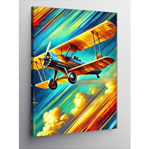 Kanvas Tablo Retro Uçak Ve Renkli Gökyüzü 100x140 cm
