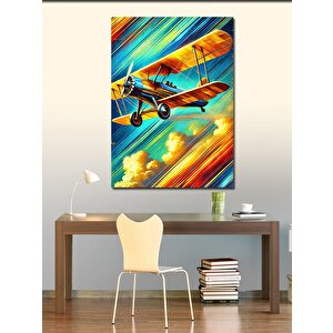 Kanvas Tablo Retro Uçak Ve Renkli Gökyüzü 100x140 cm