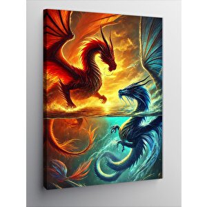 Kanvas Tablo Ateş Ve Su Ejderhaları 50x70 cm