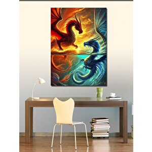 Kanvas Tablo Ateş Ve Su Ejderhaları 50x70 cm