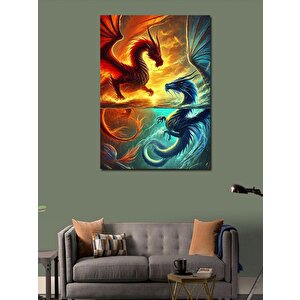 Kanvas Tablo Ateş Ve Su Ejderhaları 50x70 cm