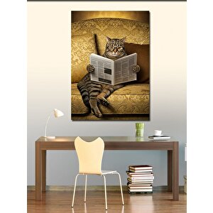 Kanvas Tablo Gazete Okuyan Kedi 100x140 cm