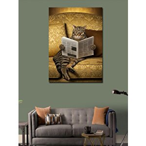 Kanvas Tablo Gazete Okuyan Kedi 100x140 cm