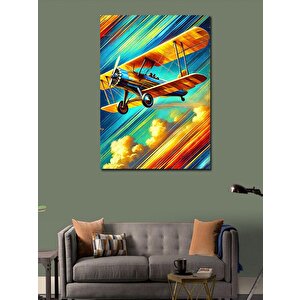 Kanvas Tablo Retro Uçak Ve Renkli Gökyüzü 70x100 cm