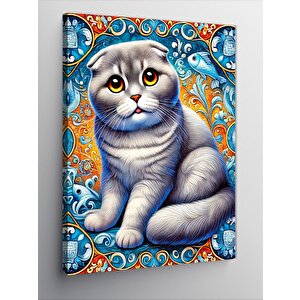 Kanvas Tablo Seramik Desenli Kedi 100x140 cm