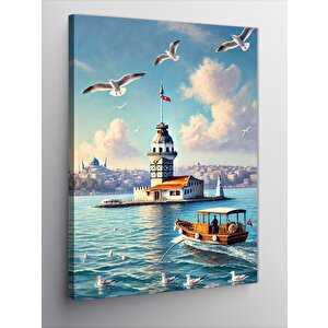 Kanvas Tablo Kız Kulesi Ve Uçan Martılar 100x140 cm