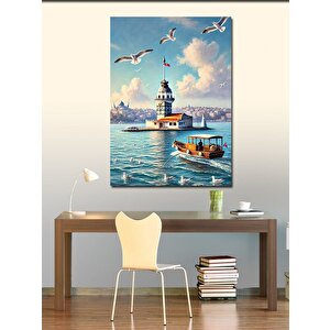 Kanvas Tablo Kız Kulesi Ve Uçan Martılar 100x140 cm