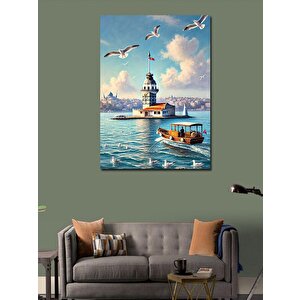 Kanvas Tablo Kız Kulesi Ve Uçan Martılar 100x140 cm
