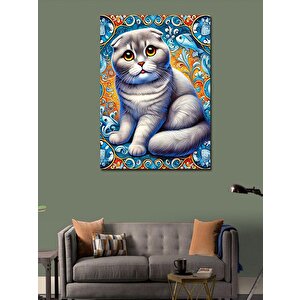 Kanvas Tablo Seramik Desenli Kedi 50x70 cm