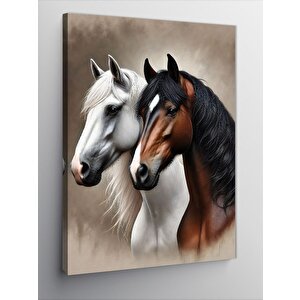 Kanvas Tablo Beyaz Ve Kahverengi Atlar 100x140 cm