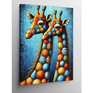Kanvas Tablo Renkli Zürafalar İllüstrasyonu 100x140 cm