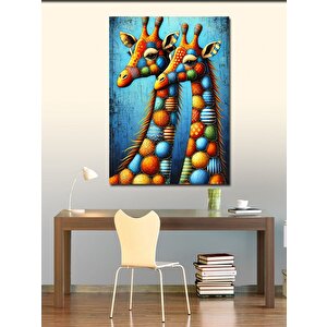 Kanvas Tablo Renkli Zürafalar İllüstrasyonu 100x140 cm