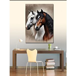 Kanvas Tablo Beyaz Ve Kahverengi Atlar 50x70 cm