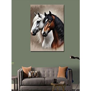 Kanvas Tablo Beyaz Ve Kahverengi Atlar 50x70 cm