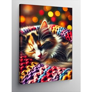 Kanvas Tablo Renkli Örgüde Kedi 50x70 cm