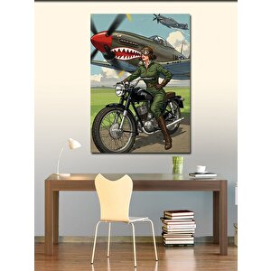 Kanvas Tablo Uçaklı Ve Motosiklet 100x140 cm