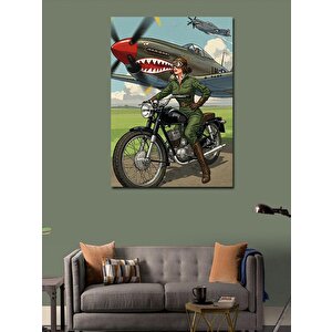 Kanvas Tablo Uçaklı Ve Motosiklet 100x140 cm