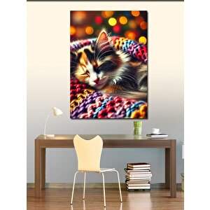 Kanvas Tablo Renkli Örgüde Kedi 70x100 cm