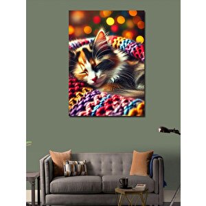 Kanvas Tablo Renkli Örgüde Kedi 70x100 cm