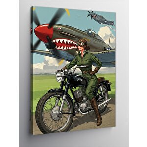 Kanvas Tablo Uçaklı Ve Motosiklet 70x100 cm