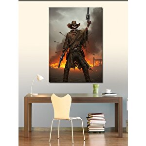Kanvas Tablo Kovboy Ve Ateşli Savaş 100x140 cm