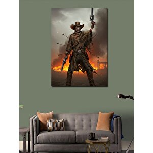 Kanvas Tablo Kovboy Ve Ateşli Savaş 100x140 cm