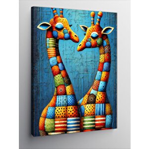 Kanvas Tablo Renkli Zürafa Çifti 100x140 cm