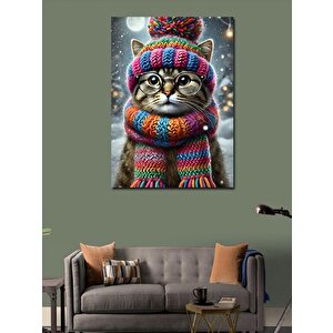 Kanvas Tablo Renkli Atkılı Kedi 70x100 cm