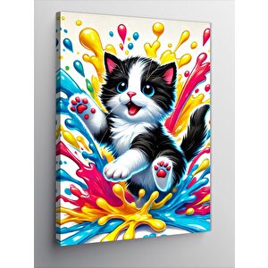 Kanvas Tablo Renkli Kedi Pati Çizimi 50x70 cm
