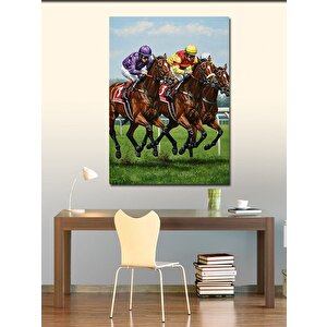 Kanvas Tablo Koşan Atlar Ve Jokeyler Sahnesi 70x100 cm