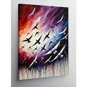 Kanvas Tablo Uçan Kuşlar Ve Soyut Hareket 70x100 cm