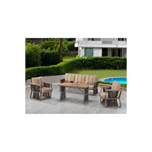 Ferro 3-1-1 Bahçe Ve Balkon Koltuk + Masa Takımı Krem