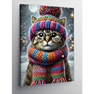 Kanvas Tablo Renkli Atkılı Kedi 100x140 cm