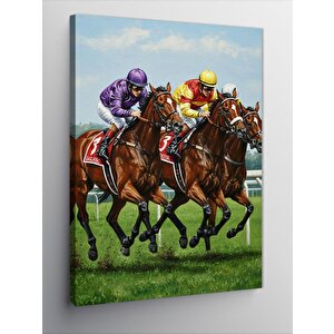 Kanvas Tablo Koşan Atlar Ve Jokeyler Sahnesi 50x70 cm