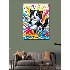 Kanvas Tablo Renkli Kedi Pati Çizimi 100x140 cm