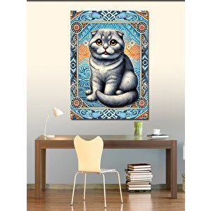 Kanvas Tablo Mavi Çerçevede Sevimli Kedi 50x70 cm