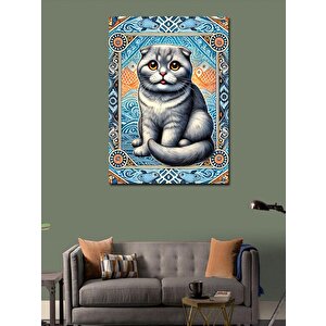 Kanvas Tablo Mavi Çerçevede Sevimli Kedi 50x70 cm