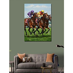Kanvas Tablo Koşan Atlar Ve Jokeyler Sahnesi 100x140 cm