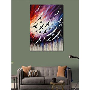 Kanvas Tablo Uçan Kuşlar Ve Soyut Hareket 100x140 cm