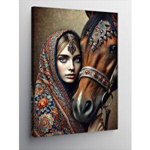 Kanvas Tablo At Ve Kadın Portresi 70x100 cm