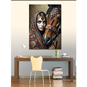 Kanvas Tablo At Ve Kadın Portresi 70x100 cm