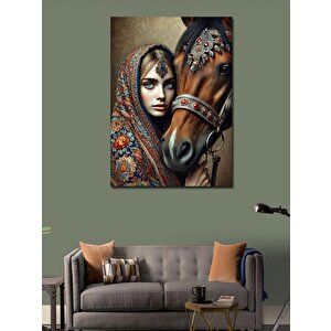 Kanvas Tablo At Ve Kadın Portresi 70x100 cm