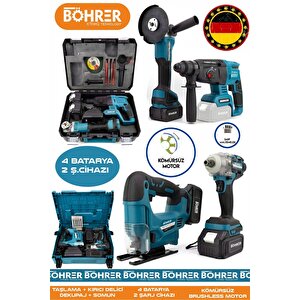 Alman 4 Akülü 2 Şarjlı Kömürsüz V598 5ah Profesyonel 4 Makine Kombo Set ,blue Tek Çanta