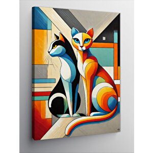 Kanvas Tablo Soyut Kedi Ve Renkler 100x140 cm