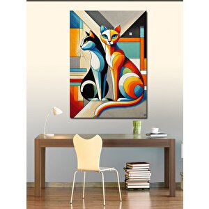 Kanvas Tablo Soyut Kedi Ve Renkler 100x140 cm