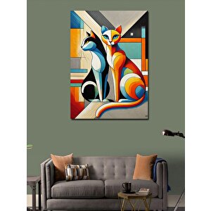 Kanvas Tablo Soyut Kedi Ve Renkler 100x140 cm