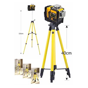 Bh089gi 12 Satır Lazer Seviyesi 12v 360 Dereceyeşil Işık Seviye Ölçme 3 Kademe Ayaklı Tripod
