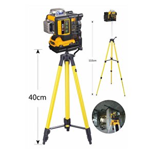 Bh089gi 12 Satır Lazer Seviyesi 12v 360 Dereceyeşil Işık Seviye Ölçme 3 Kademe Ayaklı Tripod